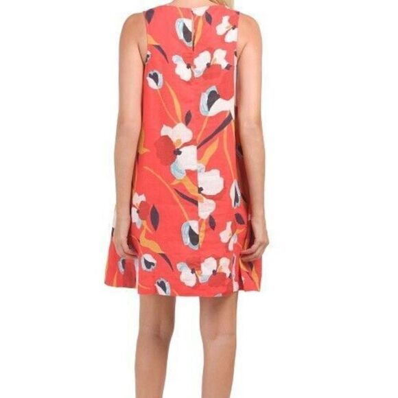 Sigrid Olsen Women's Sz XS Red Floral Sleeveless Linen Trapeze Mini Dress - Picture 14 of 14